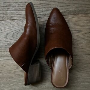 Brown slide shoes